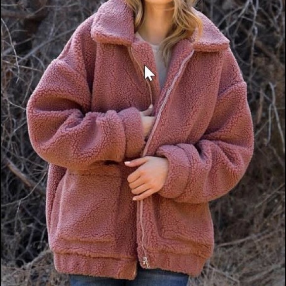SHERPA JACKET ~ OVERSIZED DUSTY PINK ❤️ SZ S - Picture 2 of 7